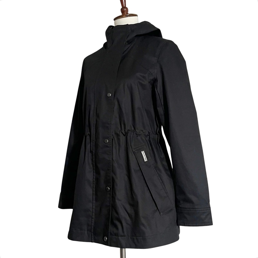 Hunter Womens Black Cotton Coat Hooded Rain Jacket Size S - Picture 7 of 12